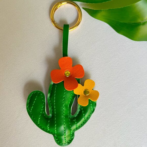 NWOT! Cactus with Flowers Vegan Leather Bag Purse Charm or Key Chain - Picture 2 of 2